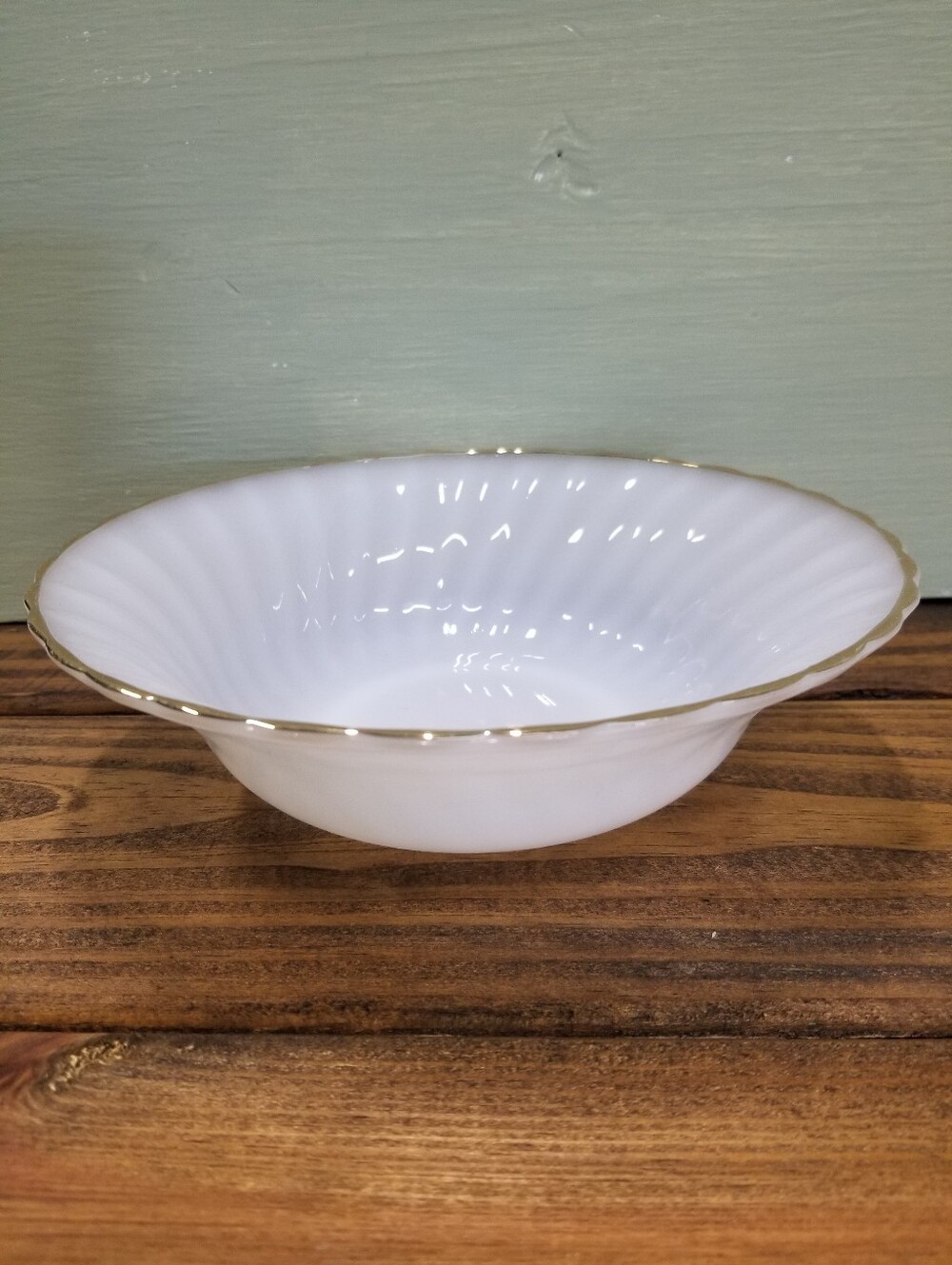 Vintage Anchor Hocking Fire King Milk Glass Swirl Serving Bowl